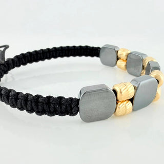Pulsera Tejida Negra Hematita | Oro Amarillo 18K