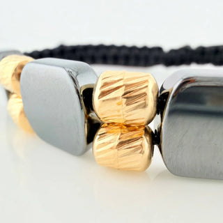 Pulsera Tejida Negra Hematita | Oro Amarillo 18K