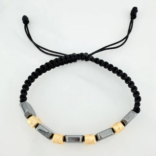 Pulsera Tejida Negra Hematita | Oro Amarillo 18K