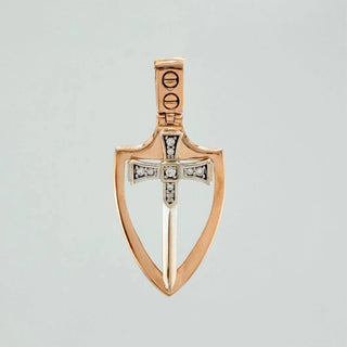 Dije Espada Escudo | Dos Oros Blanco Rosa 18K | 3.15 g | 3 cm