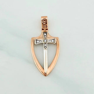Dije Espada Escudo | Dos Oros Blanco Rosa 18K | 3.15 g | 3 cm