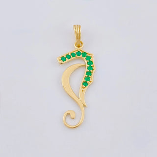 Dije Caballo Abstracto De Mar Esmeraldas 17pts | Oro Amarillo 18K | 1.5gr | 3.3cm
