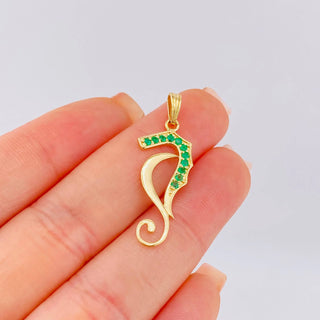Dije Caballo Abstracto De Mar Esmeraldas 17pts | Oro Amarillo 18K | 1.5gr | 3.3cm