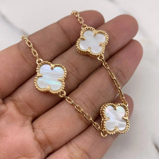 Pulso Aro Seguido Trebol | Oro Amarillo 18K | 14.15gr | 21cm | 2.1mm Nacar Blanco