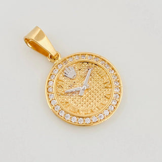 Dije Reloj Corona | Dos Oros Amarillo Blanco 18K | 3g | 2.5 cm