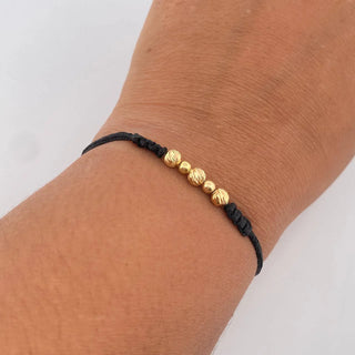 Pulsera Negra | Oro Amarillo 18K | 3mm-4mm | 5 Und | Bolas Lisas Diamantada