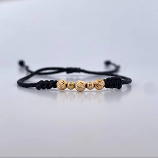 Pulsera Negra | Oro Amarillo 18K | 3mm-4mm | 5 Und | Bolas Lisas Diamantada