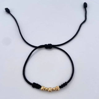 Pulsera Negra | Oro Amarillo 18K | 3mm-4mm | 5 Und | Bolas Lisas Diamantada