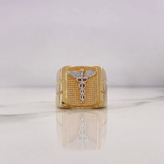 Anillo Sello Baston Hermes | Dos Oros Amarillo Blanco 18K | 12.83gr | T8 1/4