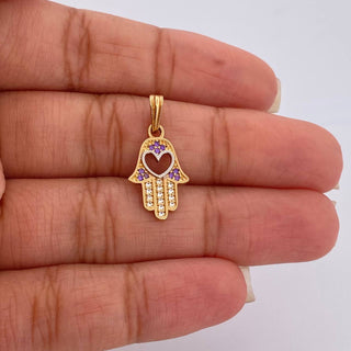 Dije Mano Hamsa Corazón | Dos Oros Amarillo Blanco 18K | 1.5 g | 2.3 cm