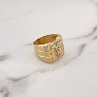 Anillo Sello Baston Hermes | Dos Oros Amarillo Blanco 18K | 12.83gr | T8 1/4