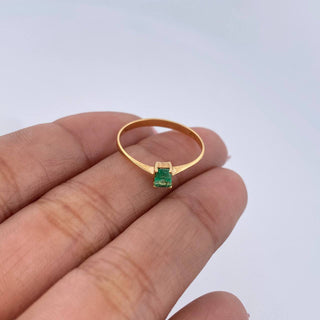 Anillo Solitario Rectangular Esmeralda 14Pts | Oro Amarillo 18K | 1.05 g | T6 3/4