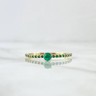 Anillo Solitario Linea Tupida Esmeraldas 35pts | Oro Amarillo 18K | 1.5 g | T 10