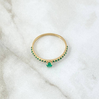 Anillo Solitario Linea Tupida Esmeraldas 35pts | Oro Amarillo 18K | 1.5 g | T 10