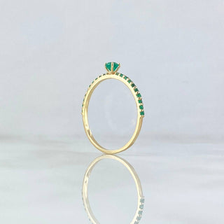Anillo Solitario Linea Tupida Esmeraldas 35pts | Oro Amarillo 18K | 1.5 g | T 10