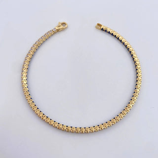 Pulso Tennis | Oro Amarillo 18K | 7.55gr | 18.2cm | 2.2mm Circones Blancos Azules