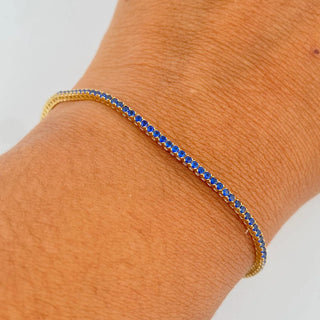 Pulso Tennis | Oro Amarillo 18K | 7.55gr | 18.2cm | 2.2mm Circones Blancos Azules