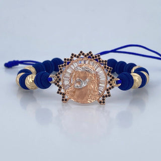 Pulsera Azul Rostro Cristo | Oro 18K | 8.55gr