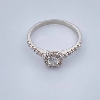 Anillo Halo Cuadrado Diamantes | Oro Blanco 18K | 2gr | T5