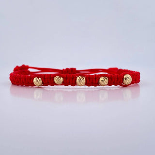 Pulsera Roja Bolas | Oro Amarillo 18K | 4mm | 5 Und Diamantadas