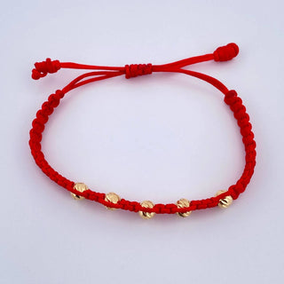 Pulsera Roja Bolas | Oro Amarillo 18K | 4mm | 5 Und Diamantadas