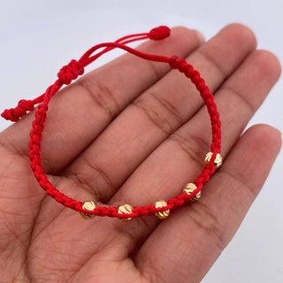 Pulsera Roja Bolas | Oro Amarillo 18K | 4mm | 5 Und Diamantadas