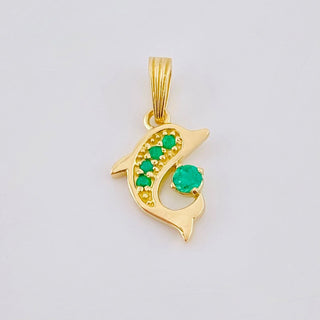 Dije Delfin Esmeraldas 15pts | Oro Amarillo 18K | 1.3gr | 2cm