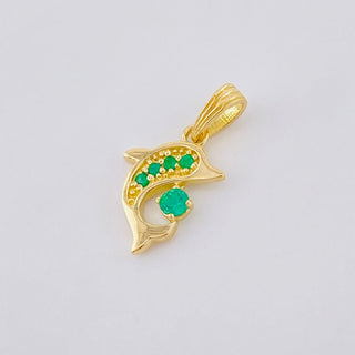 Dije Delfin Esmeraldas 15pts | Oro Amarillo 18K | 1.3gr | 2cm