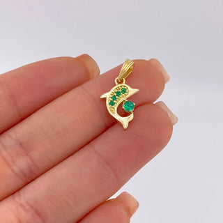 Dije Delfin Esmeraldas 15pts | Oro Amarillo 18K | 1.3gr | 2cm