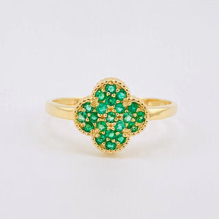 Anillo Trebol Tupido Esmeraldas 33pts | Oro Amarillo 18K | 2.9gr | T8