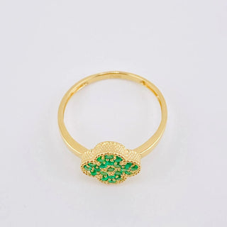 Anillo Trebol Tupido Esmeraldas 33pts | Oro Amarillo 18K | 2.9gr | T8