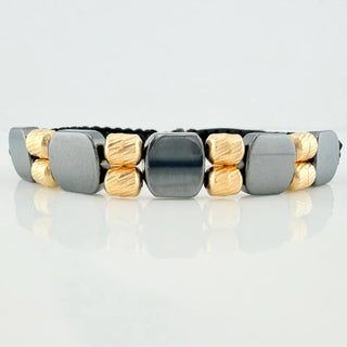 Pulsera Tejida Negra Hematita | Oro Amarillo 18K