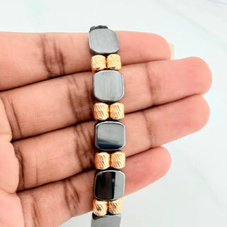 Pulsera Tejida Negra Hematita | Oro Amarillo 18K