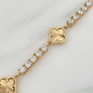 Pulso Tennis Trebol Diamantado | Oro Amarillo 18K | 13.9 g | 20 cm | 3.3 mm