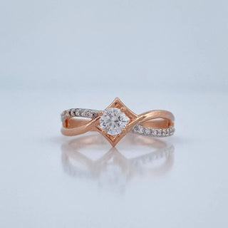 Anillo Solitario Lineas Cruzadas | Dos Oros Blanco Rosa 18K | 2gr | T5 1/2