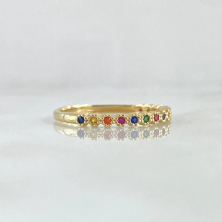Anillo Ojos Carril Tupido Arcoiris | Oro Amarillo 18K | 1.8gr | T7 3/4 | Circones Multicolor