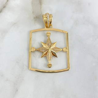 Dije Placa Silueta Estrella Cardinal | Circones Blancos Oro Amarillo | 20.65gr | 7cm