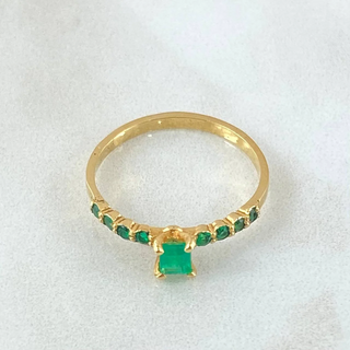 Anillo Solitario Cuencas Fijas Esmeraldas 1 Qts | Oro 18K | 1.75gr | T7 1/4