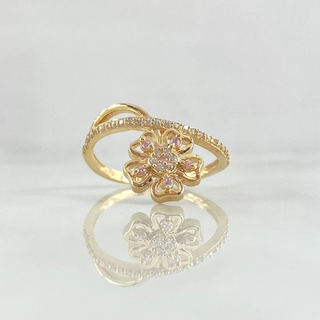 Anillo Flor Fugaz | Oro Amarillo 18K | 2.95gr | T7 1/2 | Circones Blancos Rosados