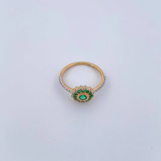Anillo Flor Dalia | Dos Oros Amarillo Blanco 18K | 2.1gr | T5 1/4 | Esmeralda 21 Pts Diamante 21 Pts