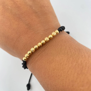 Pulsera Negra | Oro Amarillo 18K | 4mm | 11 Und Bolas Lisas Diamantada