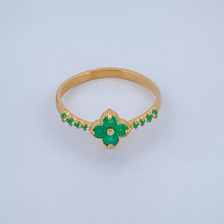 Anillo Floral Esmeraldas | Oro Amarillo 18K | 1.95gr | T8