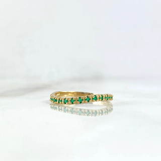 Anillo Lineal Curvo | Oro Amarillo | 2gr | T7 1/4 | Esmeraldas 25pts