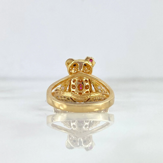 Anillo Oso Articulado Corazon | Oro Amarillo | 6.3gr | T5 1/2 | Circones Blancos Fucsias Ojos Negros