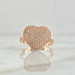 Anillo Corazón Abultado Tupido | Oro Rosa 18K | 2.7gr | T6 1/4 | Circones Blancos