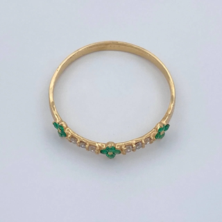 Anillo Trebol Mini Esmeraldas Diamantes | Oro Amarillo 18K | 0.9gr | T6 1/4