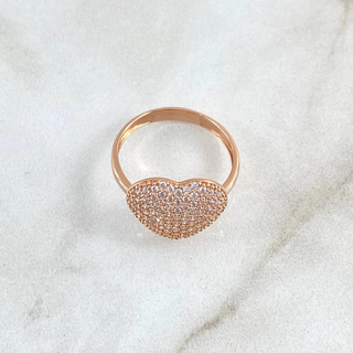 Anillo Corazón Abultado Tupido | Oro Rosa 18K | 2.7gr | T6 1/4 | Circones Blancos