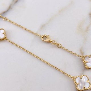 Cadena Aro Seguido Trebol | Oro Amarillo +4 | 6.8gr | 45cm | 1mm Nacar Blanco