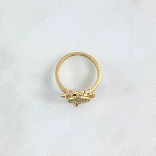 Anillo Tortuga Reticulada | Oro Amarillo | 3.45gr / T5 1/4 | Circones Blancos, Negros Y Verdes