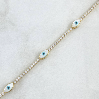 Cadena Tennis Ojo Turco Blanco | +4 Oro 18K | 5.55gr | 18cm